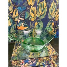 Vintage Green Uranium Depression Glass Two-Handled Serving Plate, Octagonal Hobnail/Thumbprint Pattern, 6.5 inches — listing 5