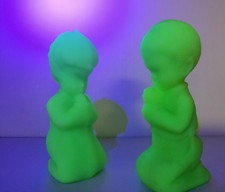 Fenton Praying Boy and Girl Figurine Pair, Custard/Uranium Glass, 4 inches — listing 5
