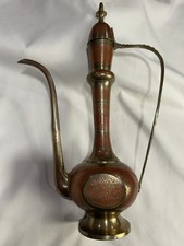 Indian brass ewer Vintage Indian Etched Brass Aftaba Ewer Pitcher with Hinged Lid