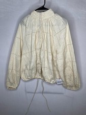Cream Lace Eyelet Crochet-Trim Long-Sleeve Boho Blouse, Size M — listing 4