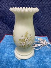 Fenton Hand-Painted Milk Glass Ruffled Shade Electric Hurricane Table Lamp with Winter Scene — listing 4