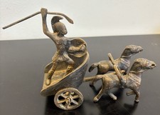 Vintage Bronze Roman/Greek Warrior Chariot with Two Horses Figurine — listing 3
