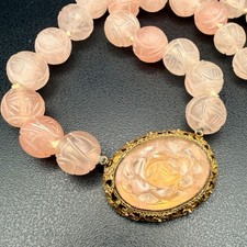 Carved Rose Flower Necklace & Earrings Set on Gold-Tone Chain — listing 2