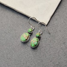 Green Copper Turquoise Oval Cabochon Pendant in Silver-Tone Bezel Setting — listing 5