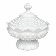 Vintage Milk Glass Hobnail Ruffled Crimped Vase / Rose Bowl — listing 3