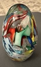 Art Glass Egg-Shaped Paperweight with Multicolor Floral Design and Controlled Bubbles — listing 2