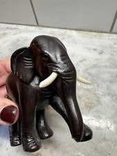 Vintage Hand-Carved Ebony Wood Elephant Bookend with Faux Book, African Folk Art — listing 6