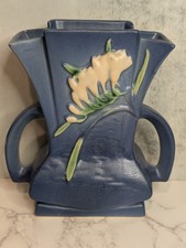 Roseville Pottery Freesia Vase in Delft Blue, Shape 125-10" — listing 4