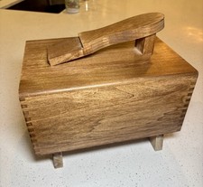 Vintage Wooden Shoe Shine Box with Integral Foot Rest and Wire Handle — listing 3