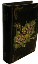 Antique Tôle Peinte Painted Tin Book-Form Box, Black with Gold Floral Decoration (11x20x4.5 cm) — listing 3