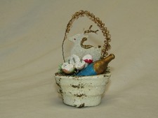 Vintage Spun Cotton & Chenille Snowman Figure with Candy Canes on Plaster Base — listing 3