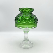Vintage Green Glass Two-Piece Fairy Lamp with Ribbed Shade