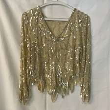 Vintage Royal Blue Silk Sequin Beaded Evening Blouse