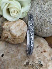 Chinese Export Silver-Tone Hinged Bangle with Applied Dragon and Filigree Rope Detail — listing 2