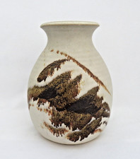 Studio Pottery Stoneware Bottle Vase with Ash Glaze and Wave-Carved Base