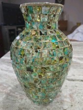 Mosaic Glass Tile Bud Vase, Iridescent Crackle with Gold Filigree Neck