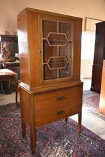 Antique 1920s-30s Jacobean Revival Walnut China Cabinet on Stand with Turned Legs and Stretcher Base — listing 3