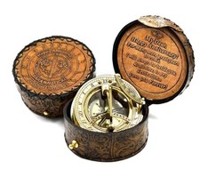 Antique Octagonal Brass Portable Horizontal Sundial with Folding Gnomon and Compass Rose — listing 6