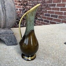 Vintage Royal Haeger Tall Ceramic Ewer Pitcher Vase with Embossed Floral Design in Caramel/Amber Glaze