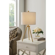 Mid-Century Modern Style Tripod Table Lamp with Turned Wood & Frosted Glass Stem and Green Spiral Fabric Shade — listing 5