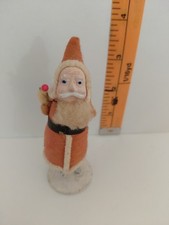 Vintage Spun Cotton & Chenille Snowman Figure with Candy Canes on Plaster Base