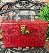 Vintage 1930s-40s Art Deco Faux Alligator Embossed Leather Train Case Vanity Box — listing 3
