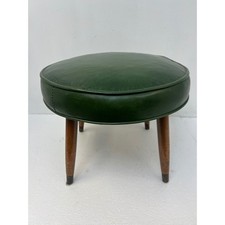 Vintage Mid-Century Kidney-Shaped Tufted Vinyl Footstool with Turned Wood Legs — listing 5