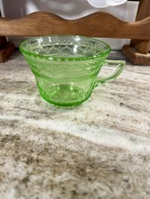 Federal Glass Green Uranium Vaseline Glass Cup and Saucer, Optic Panel Pattern, 3.5" Cup / 5" Saucer — listing 6