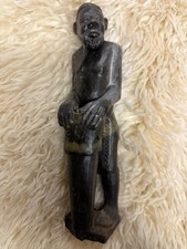 Carved Stone Figural Statuette of Seated Figure with Tall Headdress, Arms Crossed — listing 3