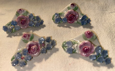Porcelain Sculpted Rose Place Card Holder, Deep Pink/Magenta Bloom with Green Leaf — listing 2