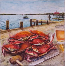 Framed Blue Crab Oil Painting on Canvas, Coastal Wall Art — listing 4