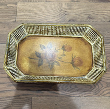 Vintage Gilt Metal Vanity Mirror Tray with Floral Sunflower Motif — listing 5