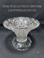 Pressed Glass Footed Compote with Scalloped Tulip Rim and Square Base — listing 3