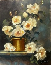 Vintage Still Life Oil Painting of Books, Sheet Music & Candle, Signed M. Martin — listing 2