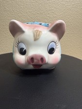 Vintage American Art Pottery Standing Pig Figural Piggy Bank with Blue Bow Tie — listing 3