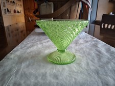 Vintage Uranium Vaseline Glass Footed Compote / Open Comport, 8.5" x 7" — listing 2