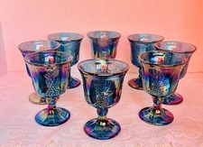 Vintage Green Glass Footed Compote with Harvest Grape Pattern — listing 4