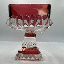Vintage Pressed Glass Square Pedestal Covered Compote / Wedding Box with Steeple Finial — listing 2