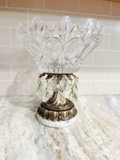 Vintage Hollywood Regency Marble & Gilt Metal Table Lamp with Frosted Glass Rose Globe Shade — listing 2
