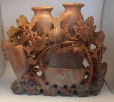 Chinese Carved Soapstone Brush Washer with Floral and Ruyi Motif — listing 5