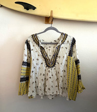 Free People Floral Print Deep V-Neck Peplum Top with Crochet Lace Trim — listing 6