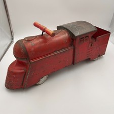 Antique Pressed-Steel Ride-On Locomotive Pull Toy with Tender, Bell, Whistle and Cowcatcher — listing 6