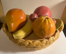 Vintage Hand-Painted Porcelain Fruit-Motif Rimmed Soup / Dessert Bowl with Gold Trim — listing 3