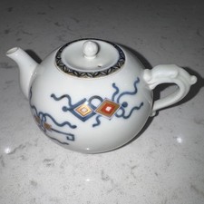 Miniature Porcelain Teapot with Iridescent Glaze and Applied Pink Roses — listing 5