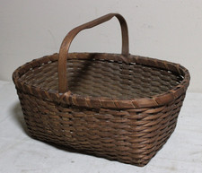 Antique Hand-Woven Splint Gathering Basket with Natural Branch Handle — listing 3