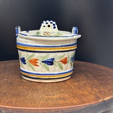 Blue and Gold Faience Covered Butter Dish with Drainer Insert — listing 2