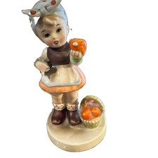 Vintage Hummel-Style Girl with Apple Basket Ceramic Figurine