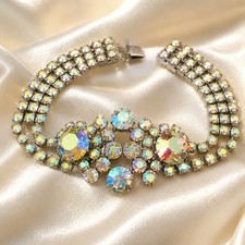 Wide Pavé Rhinestone Scrollwork Statement Bracelet, Silver-Tone — listing 6