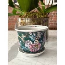 Vintage Chinese Famille Rose Porcelain Rectangular Jardinière / Planter with Underplate, Palace Court Scene — listing 5
