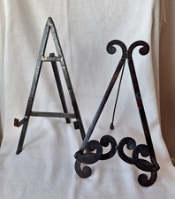 Pair of Wrought Iron Scroll Base Display Easels / Plate Stands — listing 4